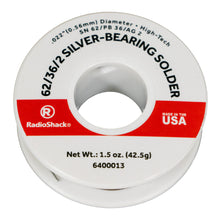 Load image into Gallery viewer, SnPbAg 62/36/2 Silver-Bearing Rosin-Core Solder, 0.022&quot; Diameter - 1.5 oz.
